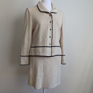 Vintage St. John By Marie Gray Cream Blazer & Skirt Suit SET Size 4 Tenniscore